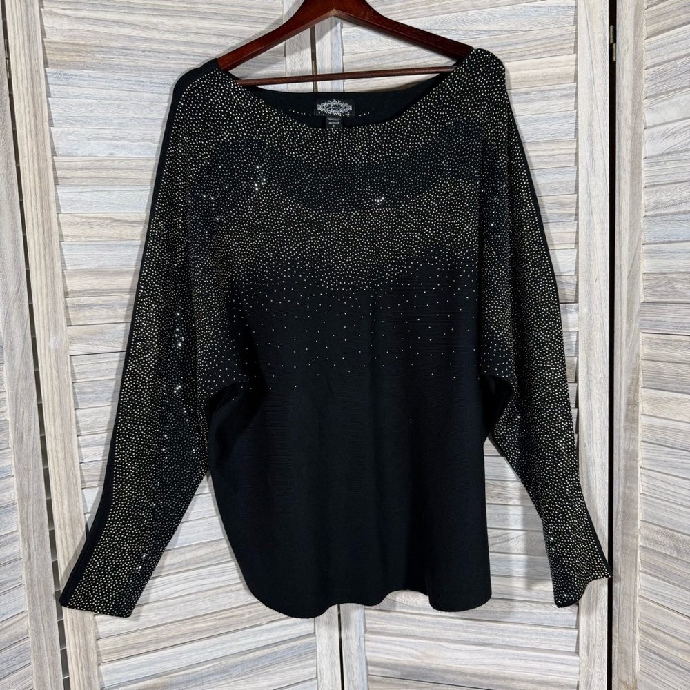 Size 2X Black sweater with Gold & silver crystal embellishment NWOT